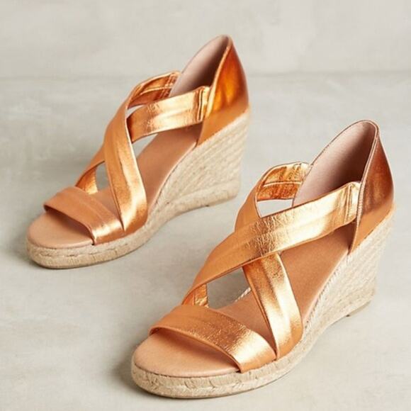 pinaz Shoes - Anthropologie Pinaz Espradilles Gold Copper Metallic Strappy Summer Heel 40